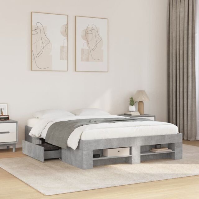 Berkfield Home Bed Frame without Mattress Concrete Grey 120x190cm Engineered Wood - Size: 120x190 cm - image 1