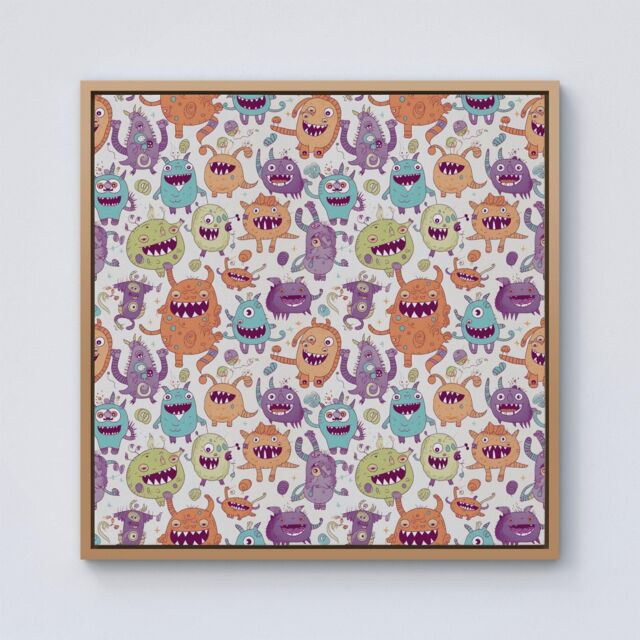Warren Reed - Designer Playful Halloween Monsters Framed Canvas in Light Brown - Size: w40 inch x h40 inch - image 1