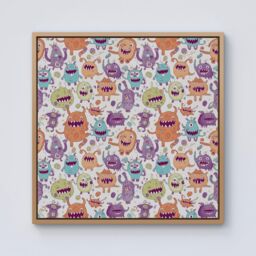 Warren Reed - Designer Playful Halloween Monsters Framed Canvas in Light Brown - Size: w40 inch x h40 inch - thumbnail 1