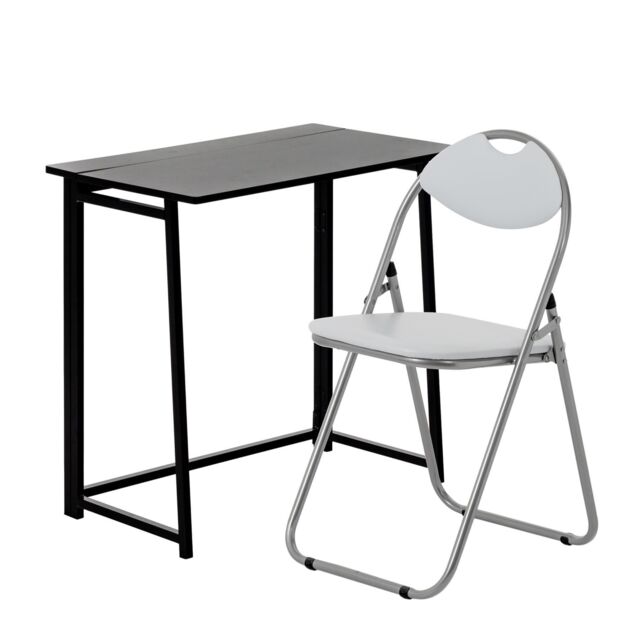 Harbour Housewares Folding Wood Desk & Chair Set - Compact Computer Office Study Set in White - image 1