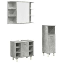 Berkfield Home 3 Piece Bathroom Furniture Set Concrete Grey Engineered Wood - thumbnail 2
