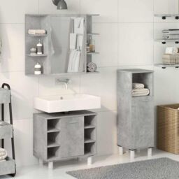 Berkfield Home 3 Piece Bathroom Furniture Set Concrete Grey Engineered Wood - thumbnail 3