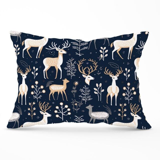 Warren Reed - Designer Reindeer, Whimsical, Illustration Pattern Cushions in Blue - Size: 60 cm x 60 cm - image 1