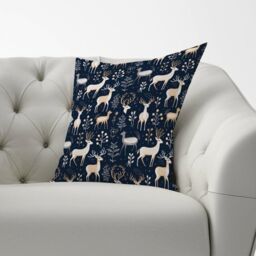 Warren Reed - Designer Reindeer, Whimsical, Illustration Pattern Cushions in Blue - Size: 60 cm x 60 cm - thumbnail 2