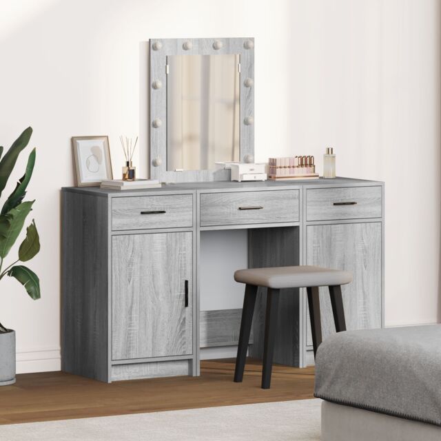 Berkfield Home 3 Piece Dressing Table Set with LED Grey Sonoma Engineered Wood - image 1