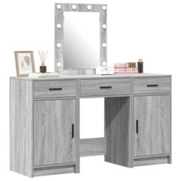 Berkfield Home 3 Piece Dressing Table Set with LED Grey Sonoma Engineered Wood - thumbnail 3