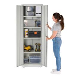FLAVORA Metal Storage Cabinet - 4 Shelf Slim Office Storage in Grey - Size: 0.6m2 - thumbnail 6