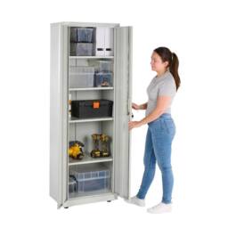 FLAVORA Metal Storage Cabinet - 4 Shelf Slim Office Storage in Grey - Size: 0.6m2 - thumbnail 5