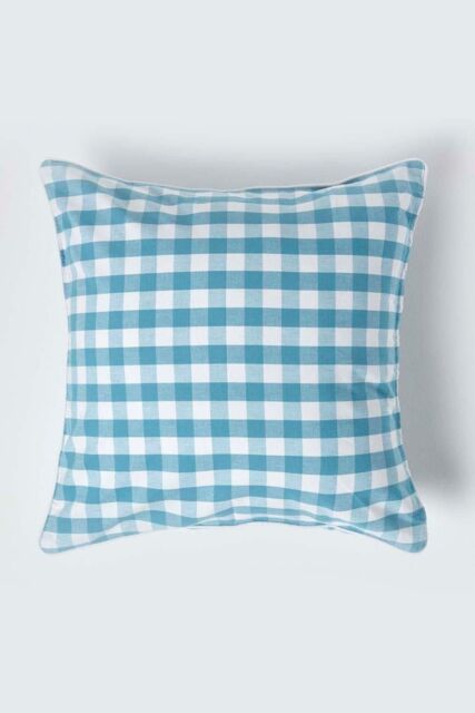 Homescapes Block Check Cotton Gingham Cushion Cover in Blue - Size: 45 cm x 45 cm - image 1
