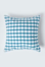 Homescapes Block Check Cotton Gingham Cushion Cover in Blue - Size: 45 cm x 45 cm - thumbnail 1