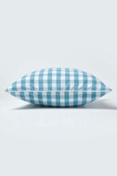 Homescapes Block Check Cotton Gingham Cushion Cover in Blue - Size: 45 cm x 45 cm - thumbnail 3