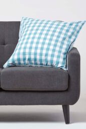 Homescapes Block Check Cotton Gingham Cushion Cover in Blue - Size: 45 cm x 45 cm - thumbnail 2