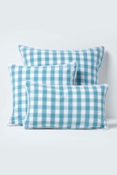Homescapes Block Check Cotton Gingham Cushion Cover in Blue - Size: 45 cm x 45 cm - thumbnail 5