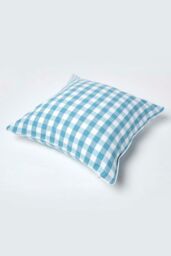Homescapes Block Check Cotton Gingham Cushion Cover in Blue - Size: 45 cm x 45 cm - thumbnail 4