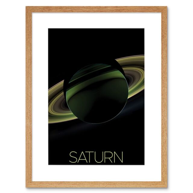"Artery8 Wall Art Print NASA Our Solar System Saturn Planet Shadow View Cassini Artwork Framed 9X7 Inch in Beige - Size: W7"" x H9""" - image 1