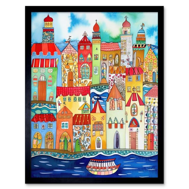 "Artery8 Wall Art Print Tangier Morocco Folk Art Framed in Black - Size: W12"" x H16""" - image 1