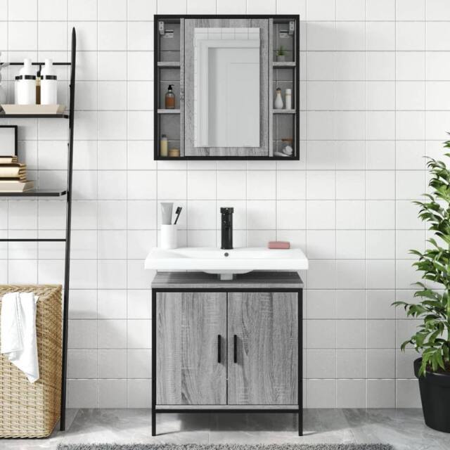 Berkfield Home Durable 2 Piece Bathroom Furniture Set Grey Sonoma Engineered Wood - image 1