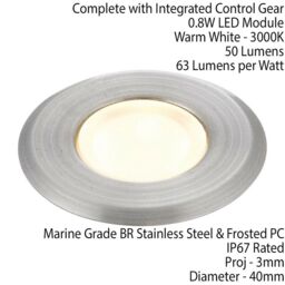 Loops IP67 Outdoor LED Ground Light 0.8W Warm White Steel Flush Decking Floor Lamp - thumbnail 2