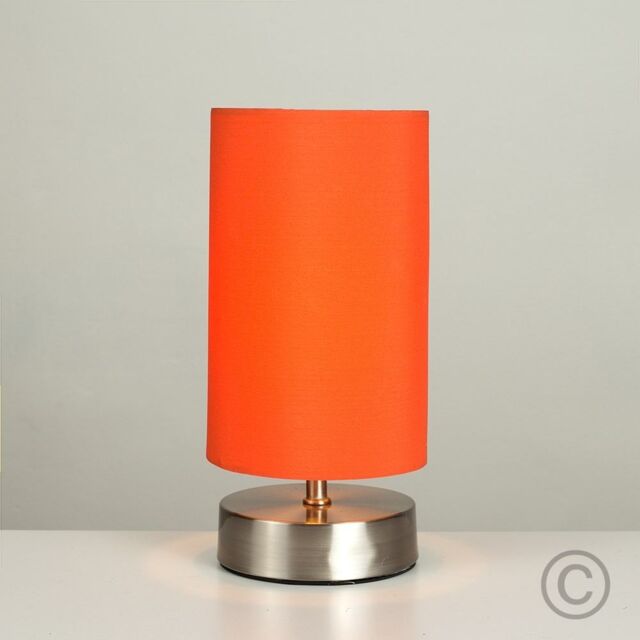 ValueLights Francis Brushed Chrome Dimmable Touch Table Lamps with Fabric Shade in Orange - image 1