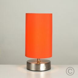 ValueLights Francis Brushed Chrome Dimmable Touch Table Lamps with Fabric Shade in Orange