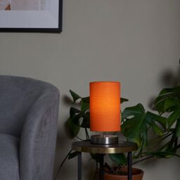 ValueLights Francis Brushed Chrome Dimmable Touch Table Lamps with Fabric Shade in Orange - thumbnail 4