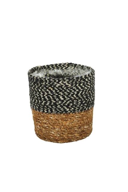 KDMD Natural & Black Seagrass Basket with Liner 12 x 12cm 5 Pack - Size: 12 x 12 cm - image 1