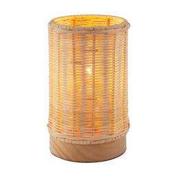 Happy Homewares Traditional Natural Woven Rattan Table Lamp with Rubber Wood Base in Brown - thumbnail 1