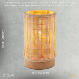 Happy Homewares Traditional Natural Woven Rattan Table Lamp with Rubber Wood Base in Brown - thumbnail 7