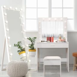 Alivio Hollywood Dressing Table with LED Lights Mirror, Vanity Table Set with Drawer & Cushioned Stool in White - thumbnail 3
