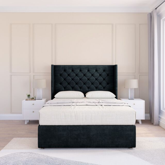 "Sloomy Dior Naples Wingback Bed Set, No Drawers & 54"" Floor Standing Headboard in Black - Size: King" - image 1