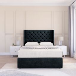 "Sloomy Dior Naples Wingback Bed Set, No Drawers & 54"" Floor Standing Headboard in Black - Size: King" - thumbnail 1