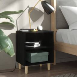 Berkfield Home Bed Cabinet with Solid Wood Legs Black 40x30x50 cm - Size: 40 x 30 x 50 cm - thumbnail 2