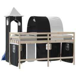 Berkfield Home Curtains for Loft Bed with Tunnel & Tower White & Black - thumbnail 7