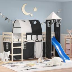 Berkfield Home Curtains for Loft Bed with Tunnel & Tower White & Black - thumbnail 2