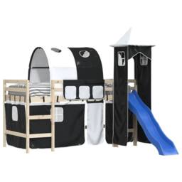 Berkfield Home Curtains for Loft Bed with Tunnel & Tower White & Black - thumbnail 4