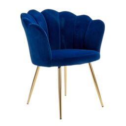 Home Source Boucle Fabric Scallop Shell Chair Wing Back Armchair Sofa Gold Legs in Navy - thumbnail 6