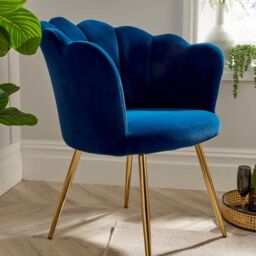 Home Source Boucle Fabric Scallop Shell Chair Wing Back Armchair Sofa Gold Legs in Navy - thumbnail 4