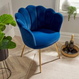 Home Source Boucle Fabric Scallop Shell Chair Wing Back Armchair Sofa Gold Legs in Navy - thumbnail 3