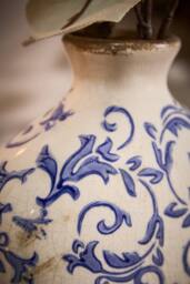 Dibor Vintage Luxury Solene Blue Botanical Bottle Vase H31 x W14cm in Cream - Size: Large - thumbnail 4