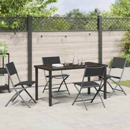 Berkfield Home 5 Piece Garden Dining Set Black Textilene & Steel - thumbnail 4