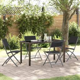 Berkfield Home 5 Piece Garden Dining Set Black Textilene & Steel - thumbnail 2