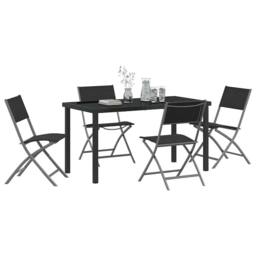 Berkfield Home 5 Piece Garden Dining Set Black Textilene & Steel - thumbnail 3
