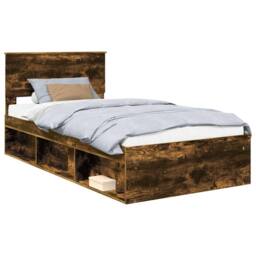 Berkfield Home Bed Frame Smoked Oak 100 x 200 cm Solid Pine Wood in Brown - thumbnail 2