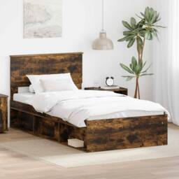 Berkfield Home Bed Frame Smoked Oak 100 x 200 cm Solid Pine Wood in Brown - thumbnail 1