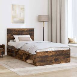 Berkfield Home Bed Frame Smoked Oak 100 x 200 cm Solid Pine Wood in Brown - thumbnail 3