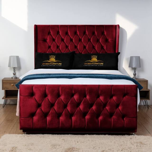 UK Bed Furniture Balamore Wingback Divan Bed Base with 54 Inch Headboard - No Storage in Maroon - Size: Single - image 1