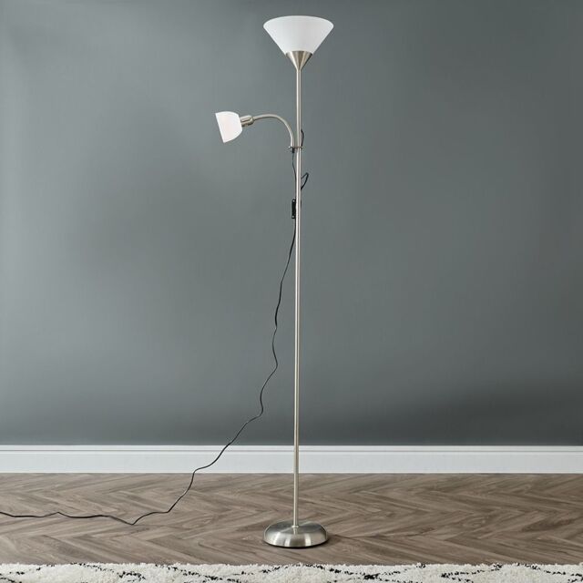 ValueLights Mozz Mother & Child Uplighter Floor Lamp with Adjustable Side Lamp in Silver - image 1