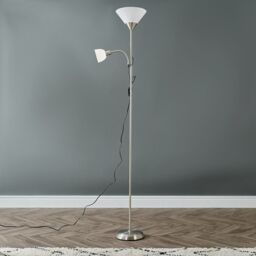ValueLights Mozz Mother & Child Uplighter Floor Lamp with Adjustable Side Lamp in Silver - thumbnail 1