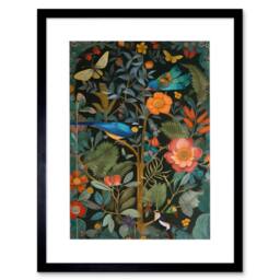 "Artery8 Birds & Butterflies Modern Flower Nouveau Artwork Framed Art Print - Size: W12"" x H16""" - thumbnail 1