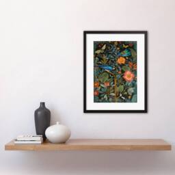 "Artery8 Birds & Butterflies Modern Flower Nouveau Artwork Framed Art Print - Size: W12"" x H16""" - thumbnail 2